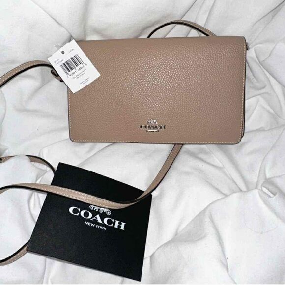 Coach Designer Metallic Foldover Gold Leather Crossbody Bag Purse Handbag - Picture 1 of 6